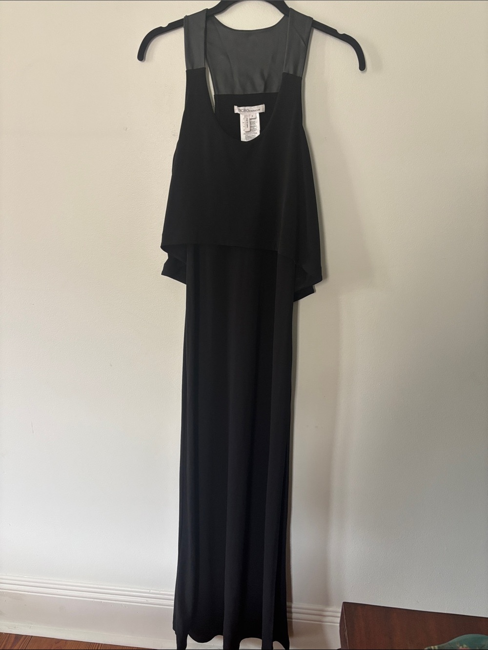 BCBGeneration Black Layered Maxi Dress with Sheer Yoke